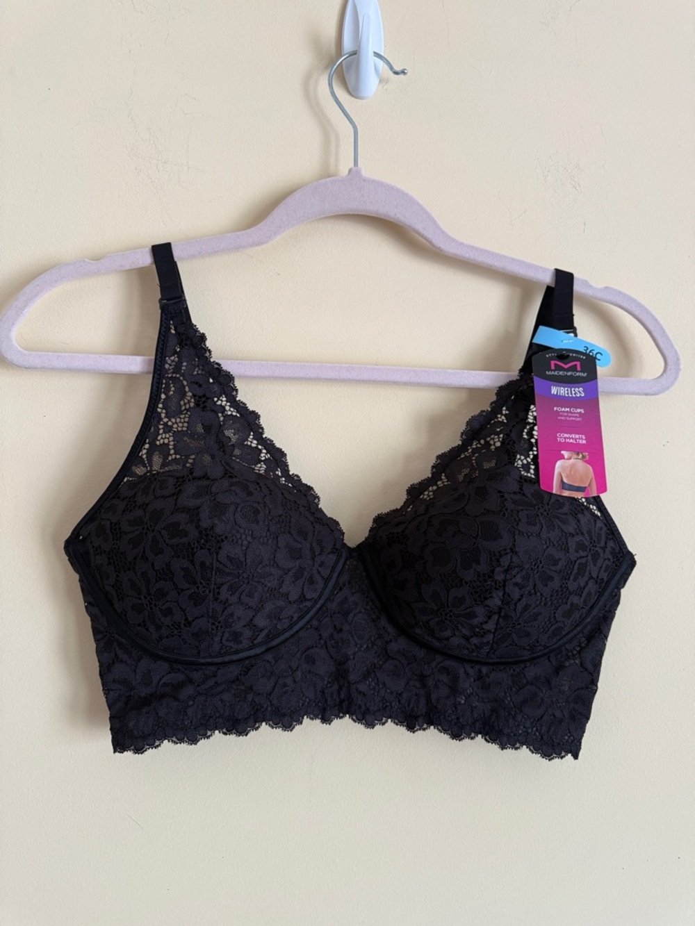 Maidenform Black Lace Wireless‎ Bralette Sz 36C